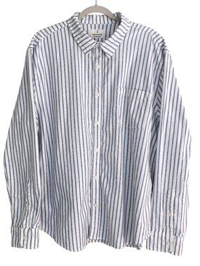 Mutual Weave Men Striped Button Down Shirt Blue White Coastal-XXL